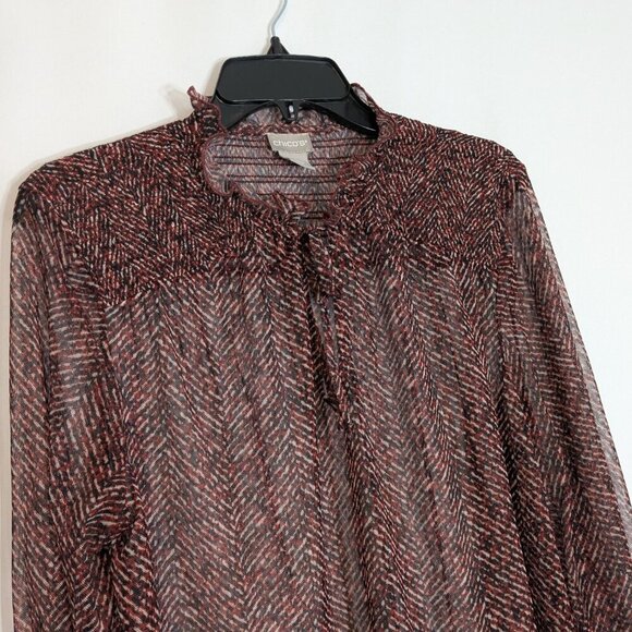 CHICO'S Burgundy Sheer Chiffon Long Sleeve Pullover Top; Size XL - Picture 2 of 4